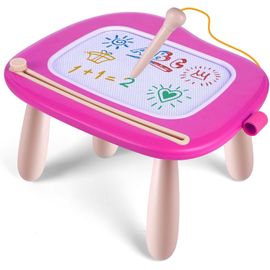KALANKA-Jouet Bebe 1 an Filles, Ardoise Magique Grande avec Pieds, Tableau de Dessin Magnétique Effaçable, Cadeau d'anniversaire de Noël pour 1 2 3 Ans Enfants (Rose)
