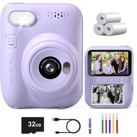 Appareil Photo Instantané Enfant, 3.0"" Grand Écran Appareils Photos Numériques pour Enfants avec Carte de 32 Go, HD 1080P Vidéo Caméra Enfant de 3 à 12 Ans, Cadeau Filles Garçons, Violet