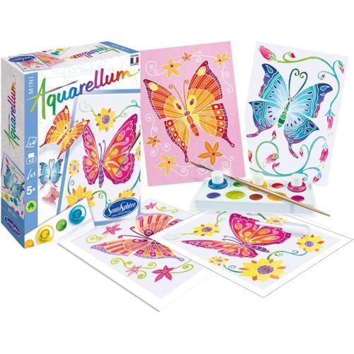 AQUARELLUM MINI-PAPILLONS 4 PLANCHES-Kit peinture-Peinture Aquarellable Magique-A partir de 5 ans-fabriqué en France,Ensemble de 8 pièces,Multicouleur