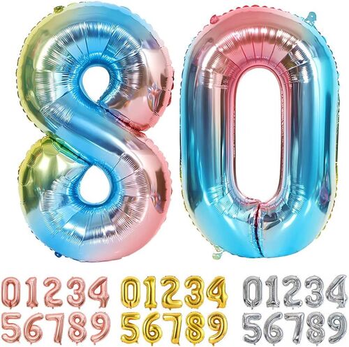 SJZG-Foil Ballons Chiffre 80 Dégradé Bleu, Grands Ballon Numéro 0 1 2 3 4 5 7 8 10-19 20-29 30-39 40 50 60 70 80 90 100, Décoration Pour Mariages Party Et Anniversaires Fête