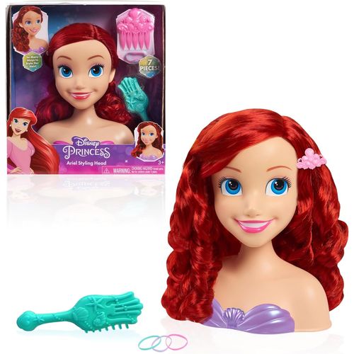 KALANKA-Tête à coiffer Ariel Princesses Disney de 20 cm de Haut avec Accessoires, 7 Accessoires, Chevelure rousse, Jeux d`Imitation, Jouets pour Enfants