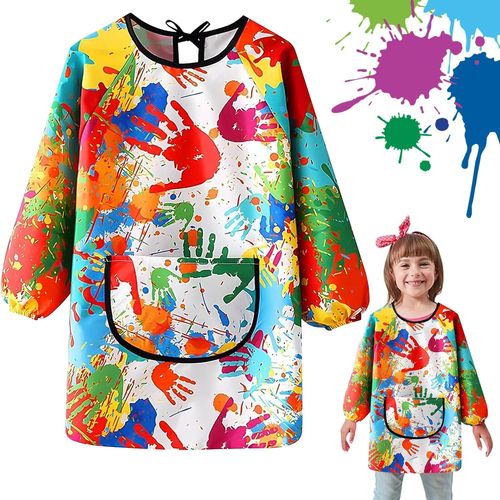 KALANKA-Tablier Peinture Enfant, Imperméable Blouse Peinture Enfant 6-12 Ans, Tablier Manches Longues Enfant, Tablier Peinture avec Poches et Manches Longues, pour L'école Activités, Peinture, Cuisin