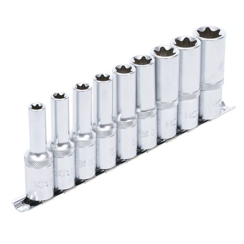 Kit 9 Douilles Extra Longues Carré 1/2 Profil TORX E 10 11 12 14 16 18 20 22 24