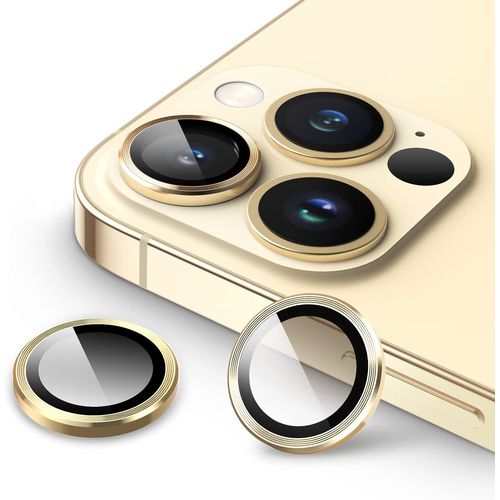 Protection Objectif Caméra Pour Iphone 13 Pro 6,1 Pouces Et Iphone 13 Pro Max 6,7 Pouces, Couvercle D'anneau Individuel En Métal En Verre Trempé 9h, Hd Transparent, 1 Série (Or)