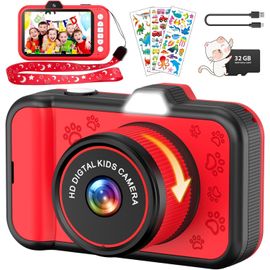 Appareil Photo Enfant, 3,5 Pouces Grand Écran 1080P Appareil Photo Numérique Enfant avec Objectif Zoom Rotatif à 360° Flash LED Carte de 32 Go, Caméra Vidéo Cadeau pour Enfants 3 à 12 Ans