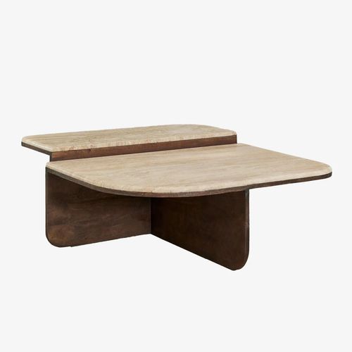 Table Basse 90x90 Cm En Pierre Naturelle Et Bois De Manguier Clotsh