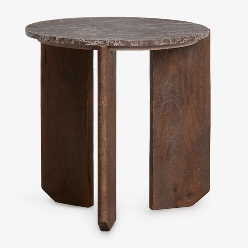 Table Basse Ronde Lavinia En Pierre Naturelle Et Bois De Manguier Bois Foncé Ø50 Cm