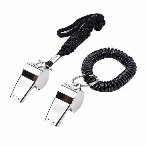 2 Football Soccer Sports Metal Arbitre Whistle Black Lanyard Survie D'urgence