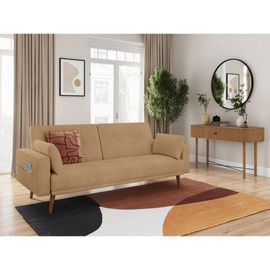 Canapé Droit Scandinave Convertible 3 Places En Velours Côtelé Taupe