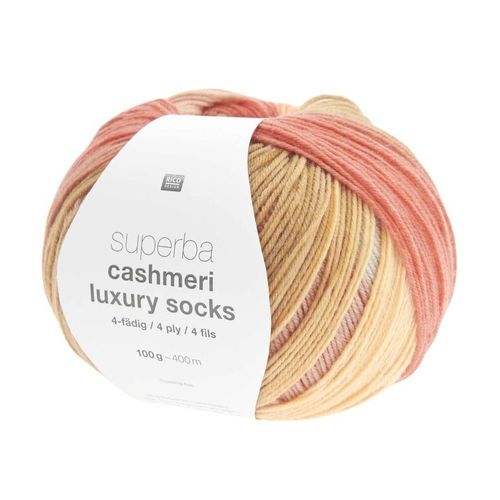 Pelote De Laine À Chaussettes Superba Cashmeri Luxury Socks 4 Fils - 100g - Rico Design : Douceur Et Luxe Pour Vos Pieds. Color : 40 Pêches D'eté