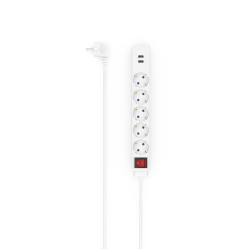 Multiprise, 5 prises, USB-A 17 W, 1,4 m, blanche