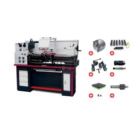 Tour à métaux hauteur des pointes 165 mm entre-pointes 830 mm alésage 38 mm 1,5 kW 400V avec accessoires essentiels Optiturn TH3309 PACK
