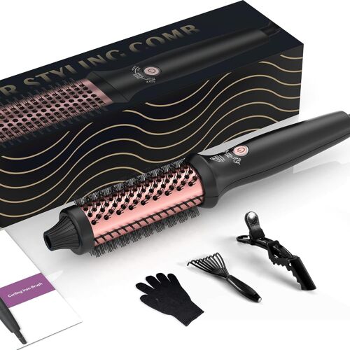 Brosse thermique 3 en 1 32 mm, brosse ronde de coiffage avec 160-204 °C, double tension, convient pour le voyage, brosse à cheveux pour coiffage (rose noire)