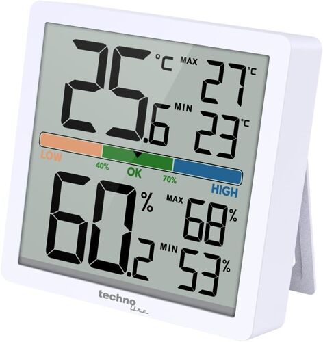 Technoline WS9472 Hygromètre, thermomètre, humidimètre, thermomètre numérique, station de température, support magnétique, rétroéclairage, affichage direct