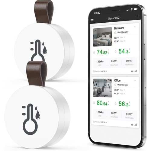 Thermomètre Hygromètre Intérieur Bluetooth, Capteur de Moniteur de Température avec App, Stockage de Données, Thermomètre Connecté, Mini Thermomètre d'ambiance pour Maison, Bureau, 3PCS