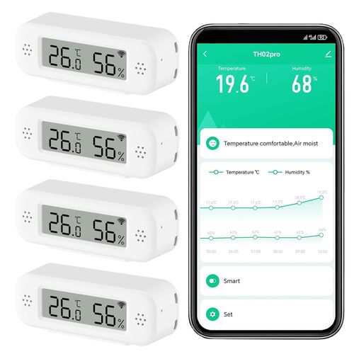 Thermomètre Hygromètre Numérique Smart, Capteur de Température et d¿Humidité Intérieur WiFi avec Alertes App,Mètre de Température de Salle avec Stockage et Exportation de Données,Compatible Alexa.1PCS