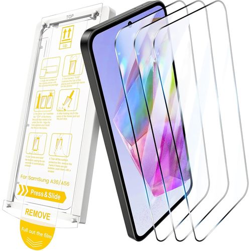 JGD-pour Samsung Galaxy A36/A56 5G Film de Protection D'écran avec 3 Packs, Installation Facile avec Cadre D'alignement Pull Strip, HD Clear 9H Hardness Tempered Glass Film