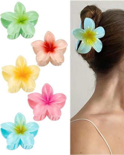5pcs Pinces À Cheveux Plumeria Clip Cheveux Fleurs Artificielle En Plastique Grip Octopus Mâchoires À Cheveux Griffes À Cheveux Coiffure Femme Et Filles Pour Plage Vacances - 5 Couleurs 