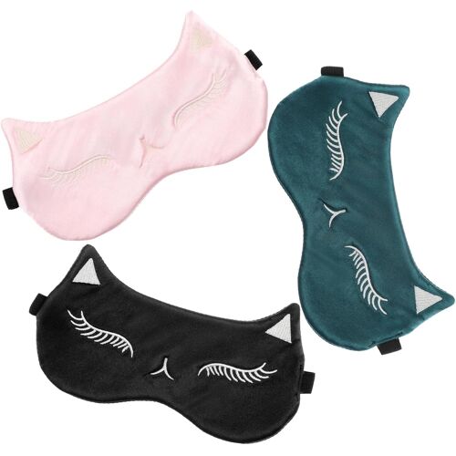 Lot De 3 Masques De Sommeil De Luxe-Masque Pour Les Yeux De Chat En Satin De Soie Pour Femmes Et Enfants|Masque De Sommeil Occultant Réglable,Aide Au Sommeil Pour Les Voyages 