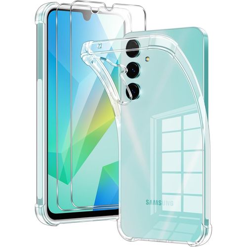 Coque Pour Samsung Galaxy A16 5g/4g Avec 2 Verre Trempé, Transparent Étui De Protection Antichoc Anti-Rayures, Mince Souple Tpu Silicone Anti-Jaune Bumper Housse Case Pour Galaxy A16