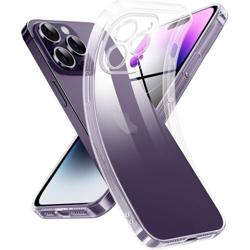 ELVORIX-Coque Crystal Clear pour iPhone 14 Pro, Jamais Jaune avec Protection de la Caméra, Étui Housse de Téléphone Portable Transparente en Silicone Ultra Fine et Légère, 6,1"", Transparent