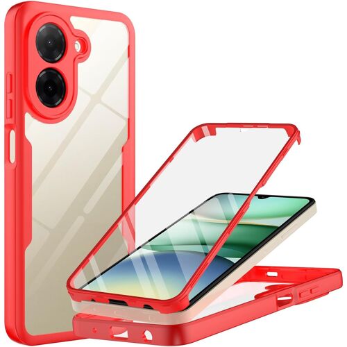 JGD-Coque pour Xiaomi Redmi A5 4G, Housse Transparent Antichoc avec Protection écran, 360° Full Body Protection Etui Robuste Double Face Bumper Anti-Scratch Intégrale Case, Rouge