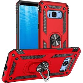 Coque Silicone Renforcée Samsung Galaxy S8 Avec Protecteur D'écran, Béquille/Anneau Rotatif Anti-Choc - Rouge