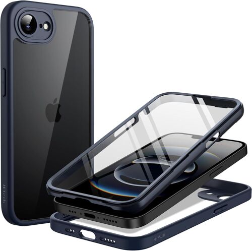 LORANKA-Coque pour iPhone 16e 6,1 Pouces 2025 avec Protection D'écran en Verre Trempé Intégrée, Étui Housse de Intégrale à 360 Degrés, Protection Robuste avec Dos Transparent (Bleu Orage)