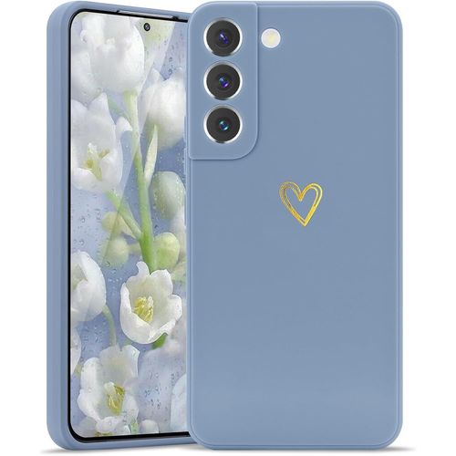 Coque Compatible Avec Samsung S22 5g Antichoc Coque Silicone Tpu Avec Motif Coeur D'amour Doré Mignon Étui Protection Complète Souple Pour Samsung Galaxy S22 5g (Gris)