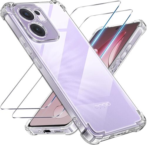 CAUC-3 en 1 Coque et Verre Trempé pour Oppo Reno 13 FS 5G / 13 F 5G, [Coussin d'air Intégré] Anti-Jaunissement Souple TPU Bumper Coque Protection pour Oppo reno 13fs 5g 13f, Transparente