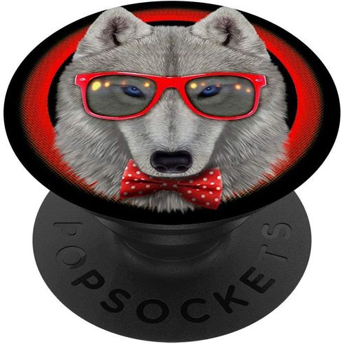 Tlp-Loup Portant Des Lunettes De Soleil Rouges Et Noeud Papillon Popsockets Popgrip - Support Et Grip Pour Smartphone/Tablette Avec Un Top Interchangeable