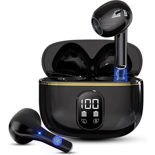 Drise Écouteurs Bluetooth Bluetooth 5.4, Casque Sans Fil Annulation Avec 4 Microphones Enc, 48H Autonomie Led Écran Hifi Stéréo, Charge Rapide Usb C, Compatible Ios/Android, Noir