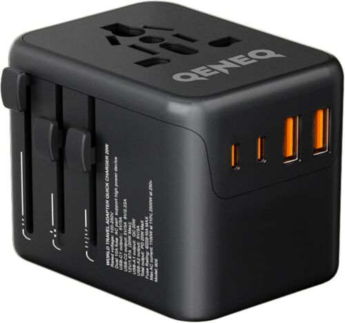 KALANKA-Adaptateur Prise Universelle, Adaptateur Voyage International avec PD 20W 2 USB-C & 2 USB-A, Concerner France vers USA, UK, EU, AU ¿ 224+ Pays (Noir)