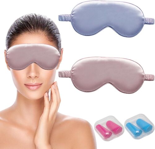 Lot De 2 Masque De Nuit,Naturelle Masque De Sommeil,Cache Yeux Pour Dormir,Masque Nuit Sommeil Avec Sangle Réglable Et Bouchons D'oreille,Masques De Sommeil Pour Homme/Femme 