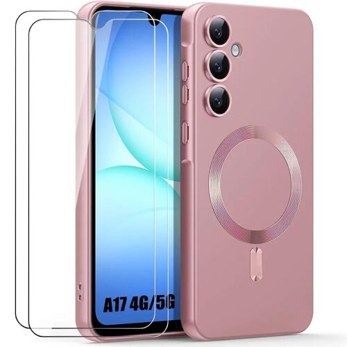 Coque + 2 Verres Trempés pour Samsung Galaxy A17 5G/4G, Protection Silicone Slim avec Cercle Magnétique Rose - EFConnection