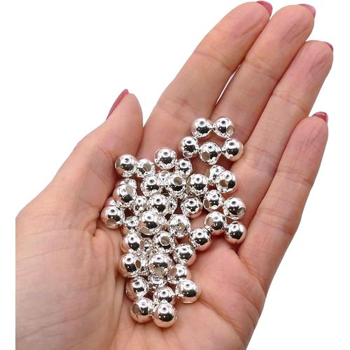 Perles Intercalaires Rondes 8 Mm Plaquées Argent ¿ Perles Métalliques Pour Création De Bijoux,Idéales Pour Bracelets,Colliers,Boucles D'oreilles Et Loisirs Créatifs 50 Pièces