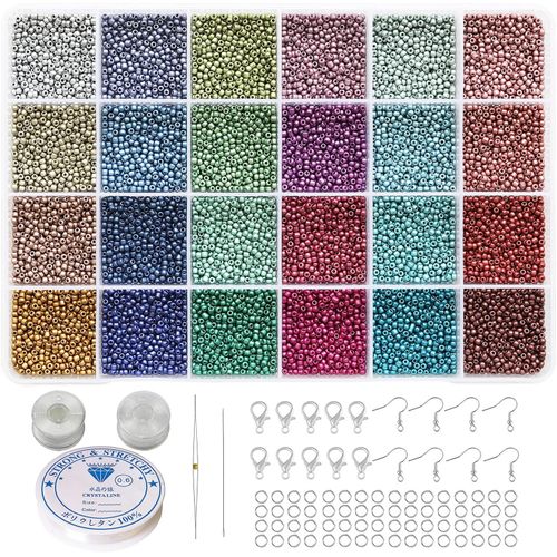 Patb-2mm Perles De Rocaille, 24 Couleurs 14400 Pièces Dans Une Boîte, 12/0 Petites Perles Pour La Fabrication De Bracelets, Boucles D'oreilles, Bracelets De Cheville