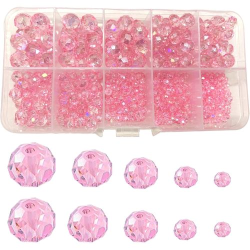 Perles À Facettes En Verre De Cristal De Couleur Ab (Rose),Perles À Facettes Rondelle Fournitures Assorties Perles En Vrac Pour La Fabrication De Bijoux Bracelets Pendentifs
