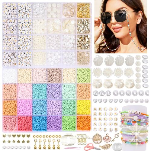 Perles Pour Bracelets,Perles En Verre De 3 Mm À Enfiler,Lot De 13 000 Perles En Verre,Bracelets D'amitié,Fabrication De Bijoux,Perles Avec Lettres Blanches,Chaîne Et Boucles D'oreilles