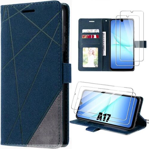 Coque + 2 Verres Trempés pour Samsung Galaxy A17 5G/4G, Anti-Rayures Protection Synthécuir Bleu Marine - EFConnection