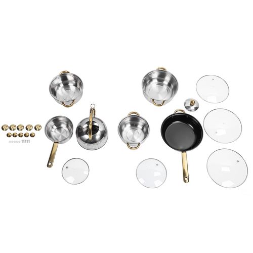 Ensemble D'ustensiles De Cuisine En Acier Inoxydable, BâTon Antirouille, Casserole SûRe Pour La Cuisine à Domicile, Restaurant, PoignéE En Or Avec Bouilloire