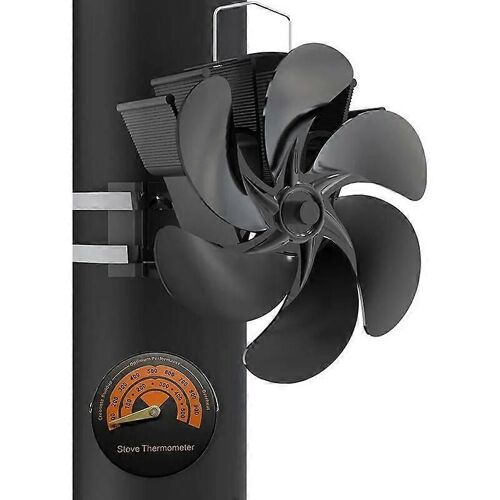 Souffleur de poêle à bois à 6 lames avec thermomètre, chauffage alimenté par ventilateur de cheminée fixé au tuyau de cheminée pour foyer, poêle à granulés, foyer à bois