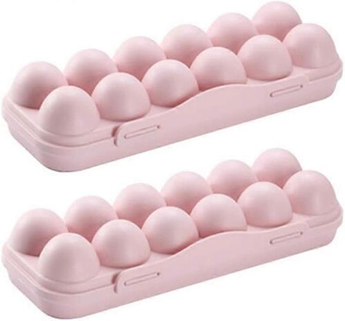 Lot De 2 Casiers À ?ufs Pour Réfrigérateur - Plastique - Pour 12 ?ufs - Avec Couvercle - Rose