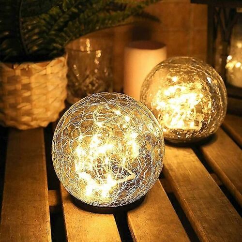 Lot De 2 Lampes Solaires D'extérieur, Lampadaires Solaires D'extérieur, Boules Lumineuses En Verre Craquelé, Éclairage Solaire, Jardin Extérieur, Allée, Cour
