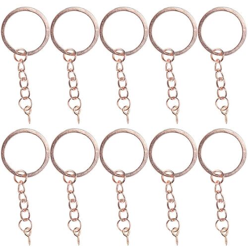 Lot de 10 porte-clés décoratifs avec connecteur à vis, accessoires de bricolage, or rose, 30 mm