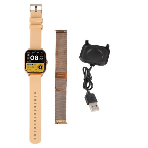 Montre Connectée 1,69 Pouce Pour Femmes, Bluetooth, Appels, Moniteur De Rythme Cardiaque, De Pression Artérielle, Suivi D'activité Physique, Avec 2 Bracelets