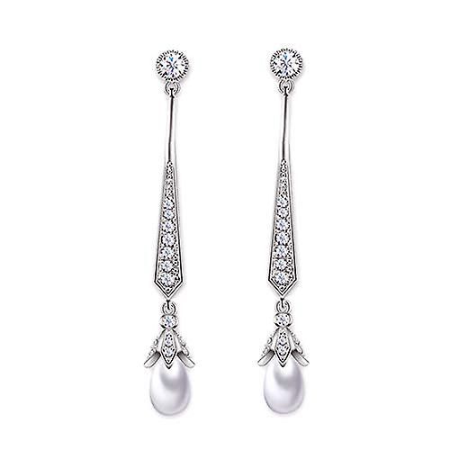 2025 - Boucles D'oreilles Pendantes Élégantes Pour Mariée, Fausses Perles Et Zircone Cubique, Ton Argent