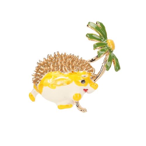 Broche En Forme De Hérisson, Motif Floral, En Alliage Émaillé, Jaune Et Vert, Pour Homme Et Femme