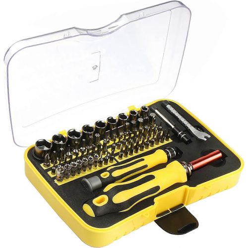 Tournevis de précision, outil de réparation portable 70 en 1, kit de tournevis pour ordinateur/lunettes/montre (jaune)