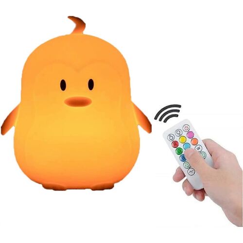 Veilleuse Pingouin Moyenne Lampe Enfant Lampe De Chevet Silicone Souple Lampe Rechargeable 9 Couleurs